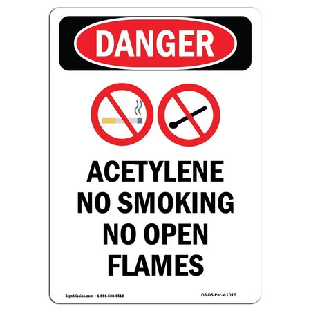 SIGNMISSION Safety Sign, OSHA Danger, 14" Height, Aluminum, Acetylene No Smoking, Portrait OS-DS-A-1014-V-1016